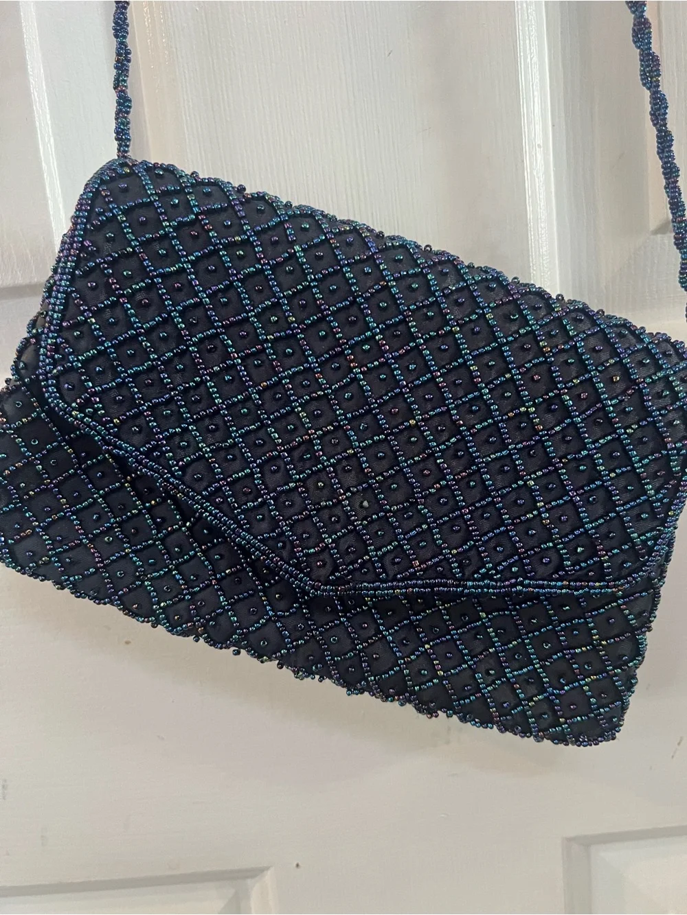 Vintage Beaded Navy Evening Crossbody purse magnetic closure - Picture 1 of 11